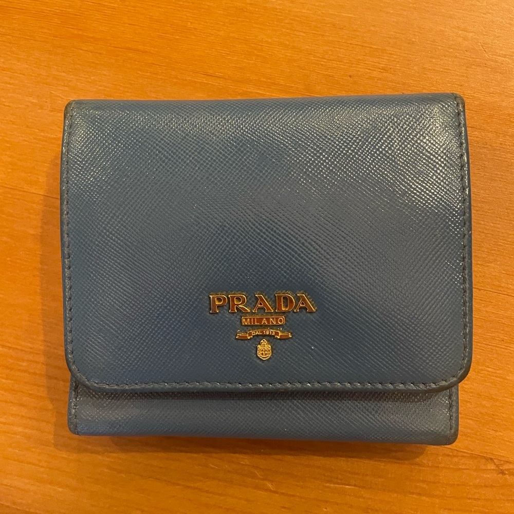Classic Prada compact wallet, blue, condition in pictures.